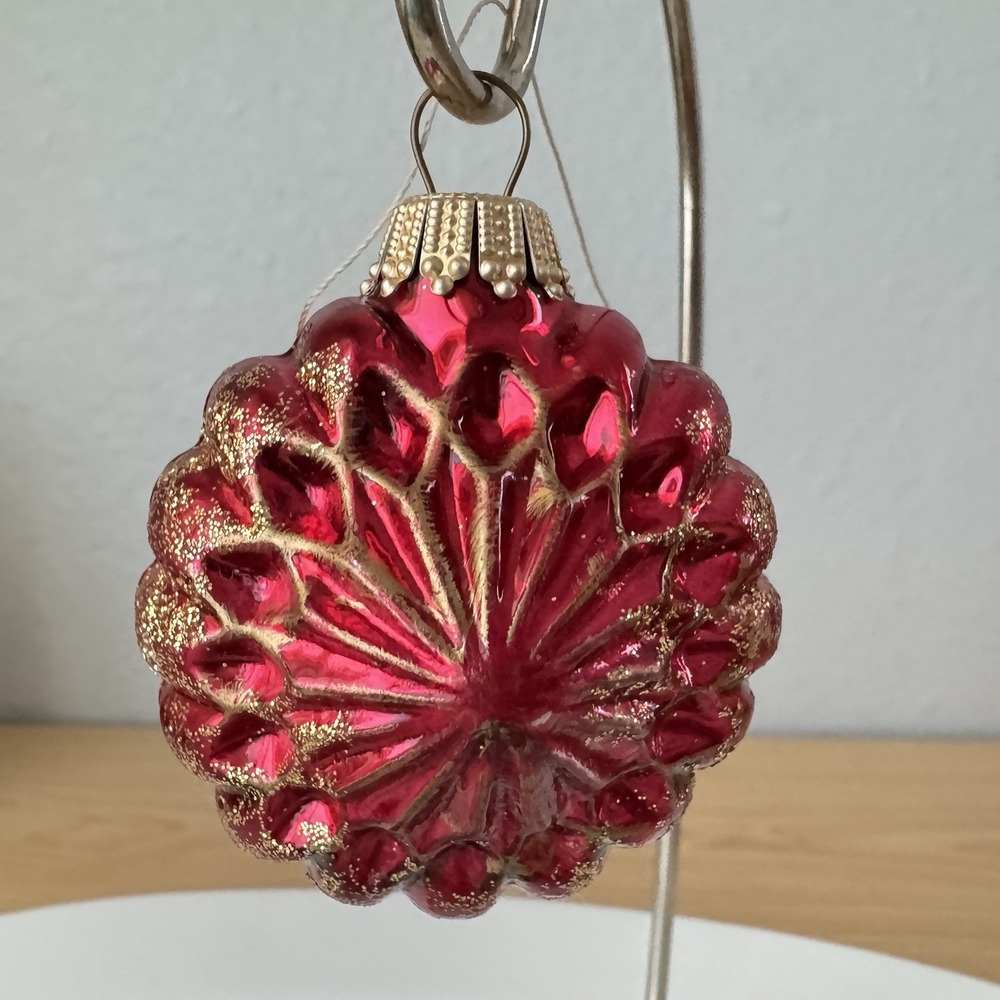 Vtg 3" Red Bump Glitter Glass MCM Xmas Tree Ornament‎ Mercury Germany K Retro